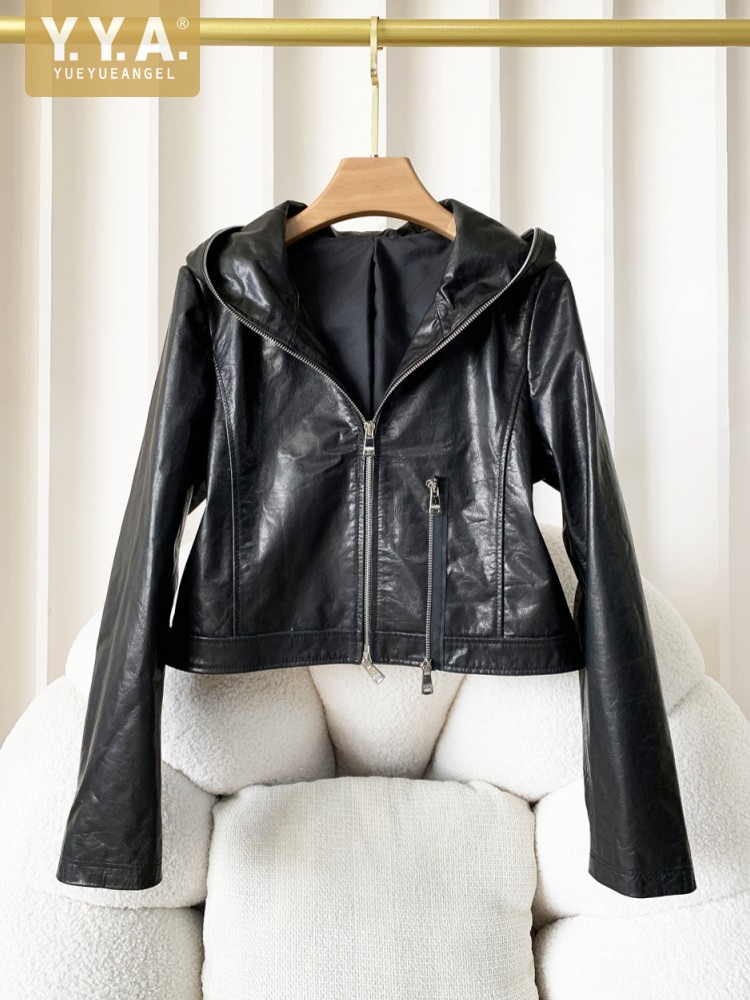 Women'S Fashion Leather Jacket - جاكيت نسائي كاجوال للخريف من الجلد
