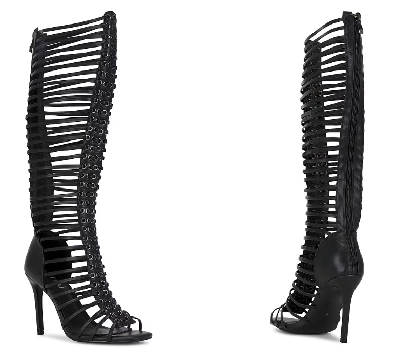 Women'S Fashion Boots - حذاء نسائي أسود بكعب ستيليتو وحزام