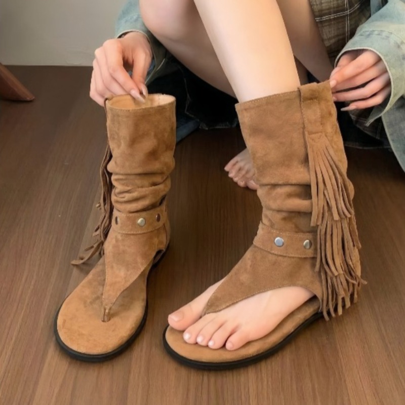 Women'S Fashion Boots - صنادل نسائية بكعب عريض ومقدمة مربعة