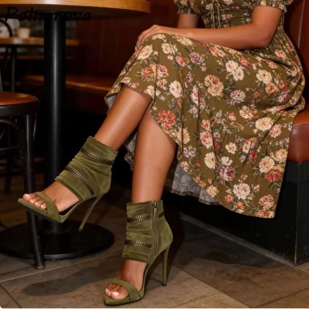 Women'S Fashion Boots - أحذية صيفية خضراء من الجلد المدبوغ