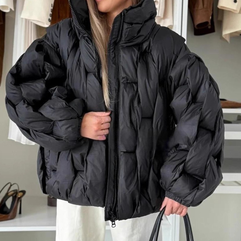 Women'S Fashion Quilted Jacket - سترة نسائية مبطنة من القطن بأكمام