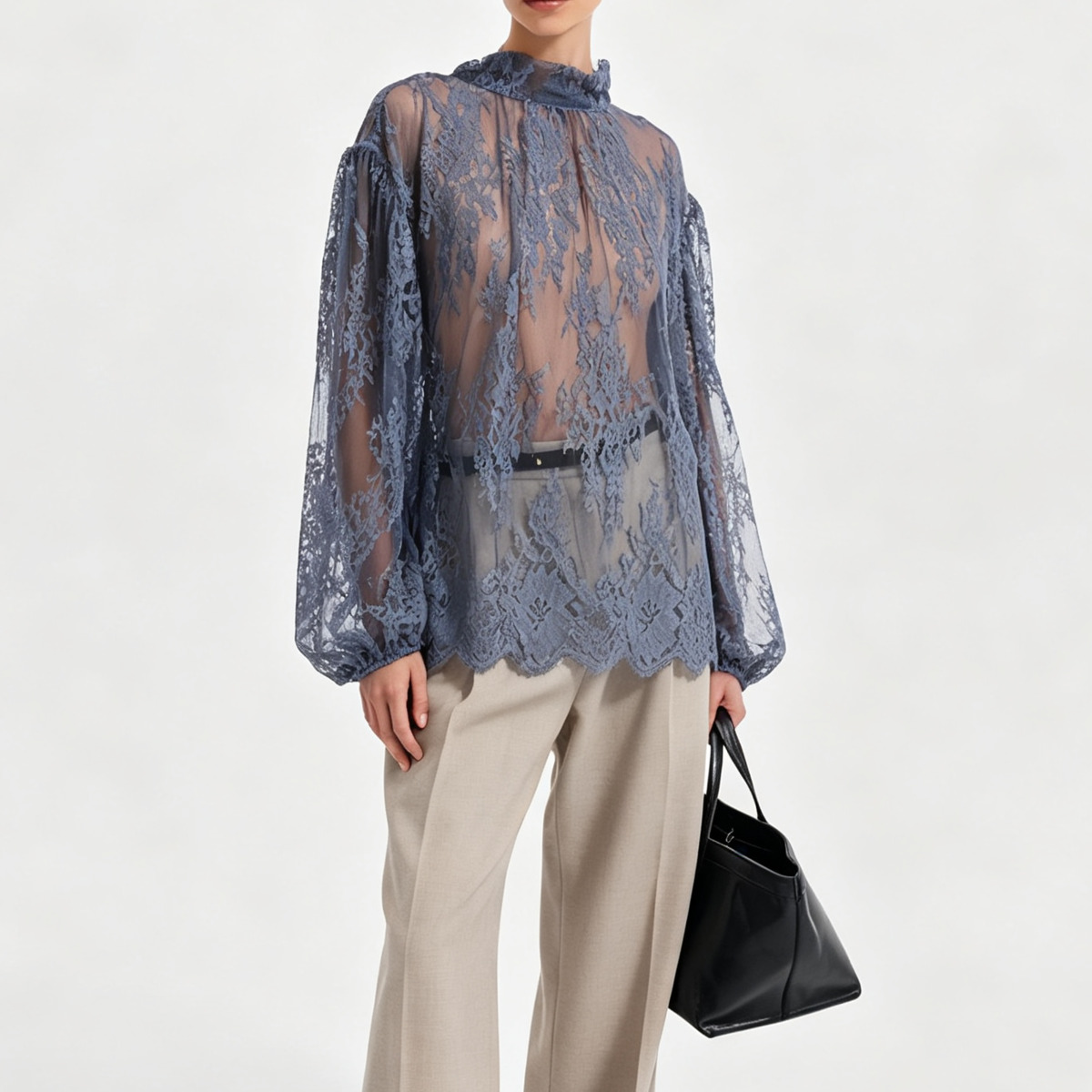 بلوزة نسائية شفافة من الدانتيل - مراجعة Puff Sleeve Blouse وسعره