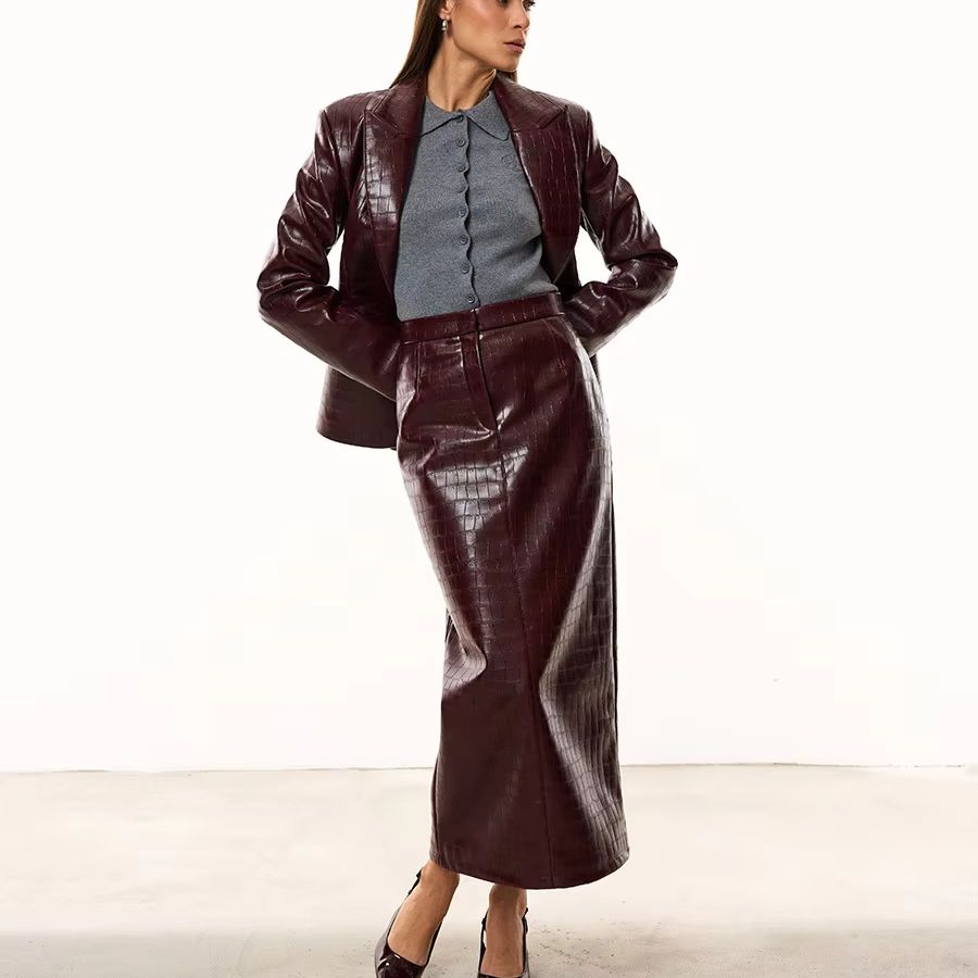 طقم نسائي من قطعتين من جلد الت - مراجعة Women'S Fashion Leather Jacket وسعره