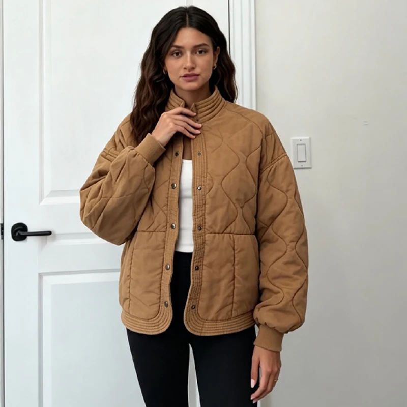 معطف نسائي فضفاض بياقة مرتفعة  - مراجعة Women'S Fashion Quilted Jacket وسعره