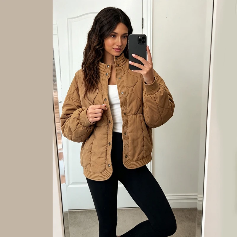 معطف نسائي فضفاض بياقة مرتفعة  - مراجعة Women'S Fashion Quilted Jacket وسعره